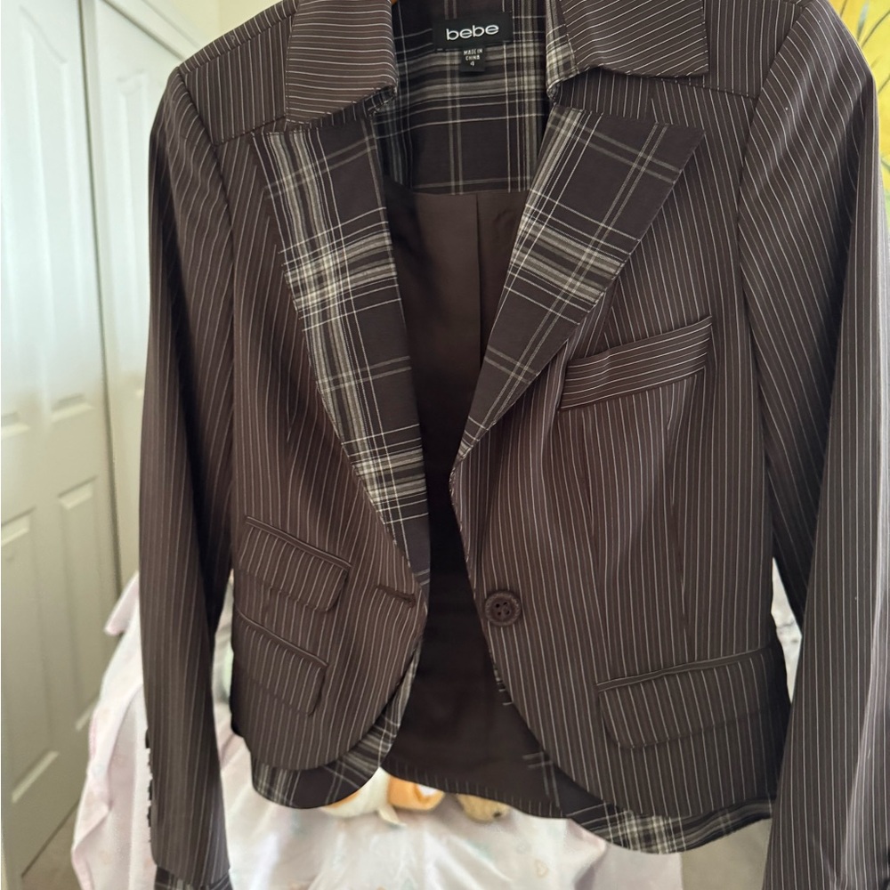 Bebe Chocolate Pinstripe Women's Blazer